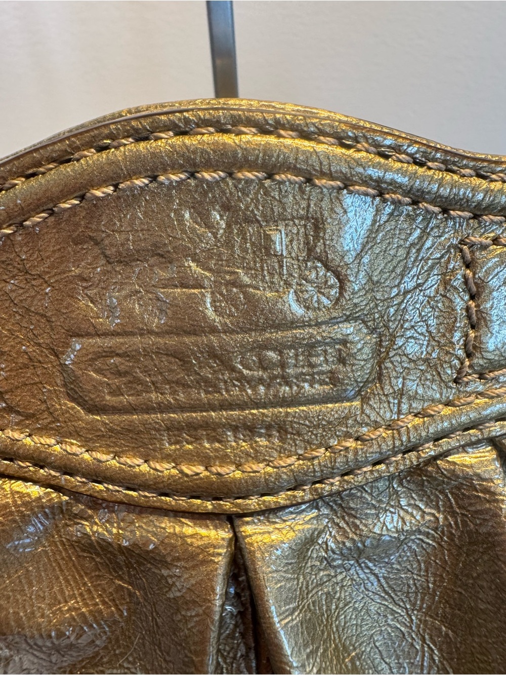 Coach Garnet Metallic Gold Leather Turnlock Satchel - Like New - Picture 7 of 16